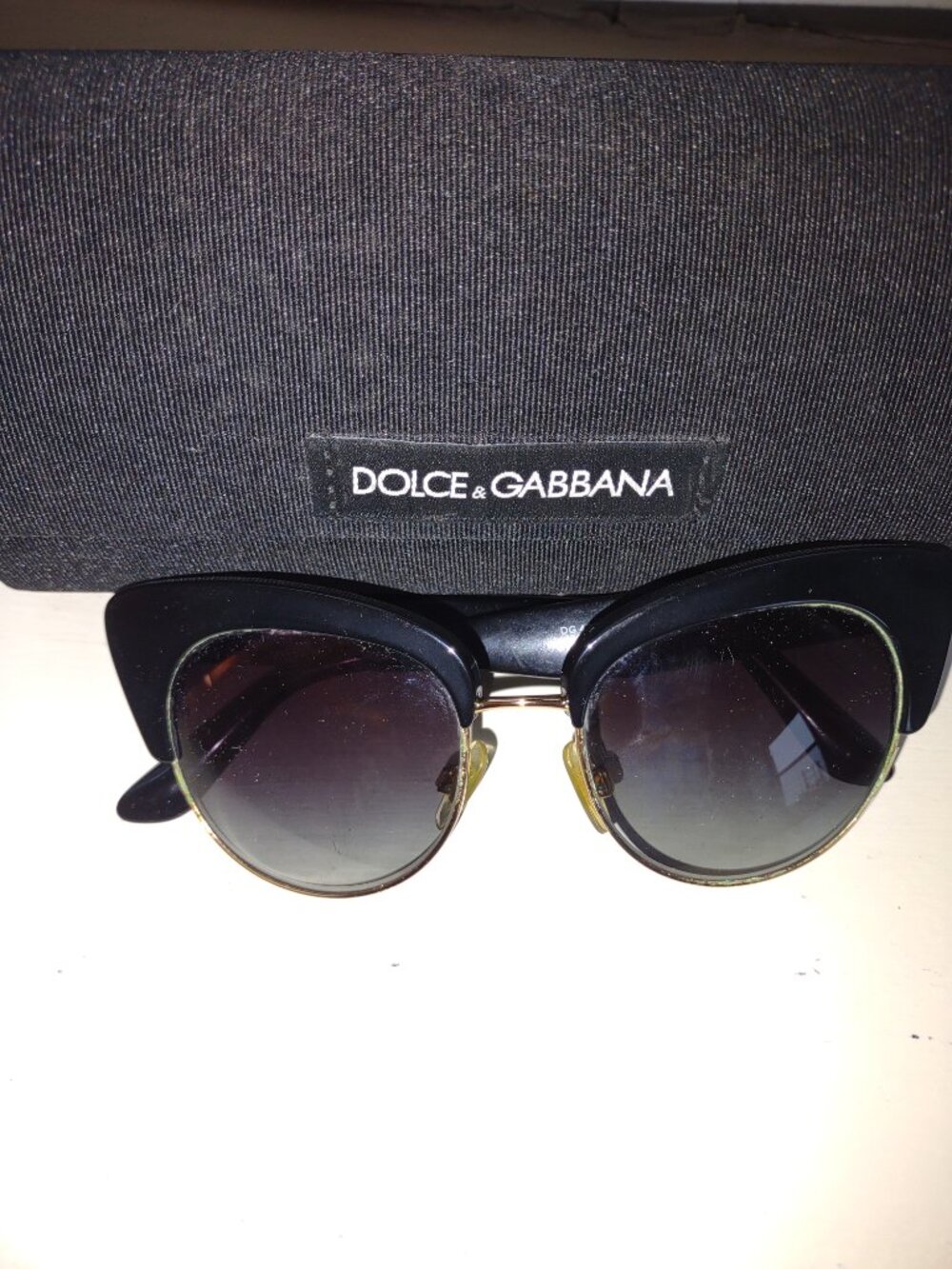 Dolce & Gabbana Cat Eye Sunglasses Black Gold Frame Designer Shade